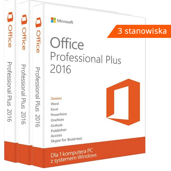 Microsoft Office 2016 Professional Plus dla Firm i Domu (3 stanowiska)